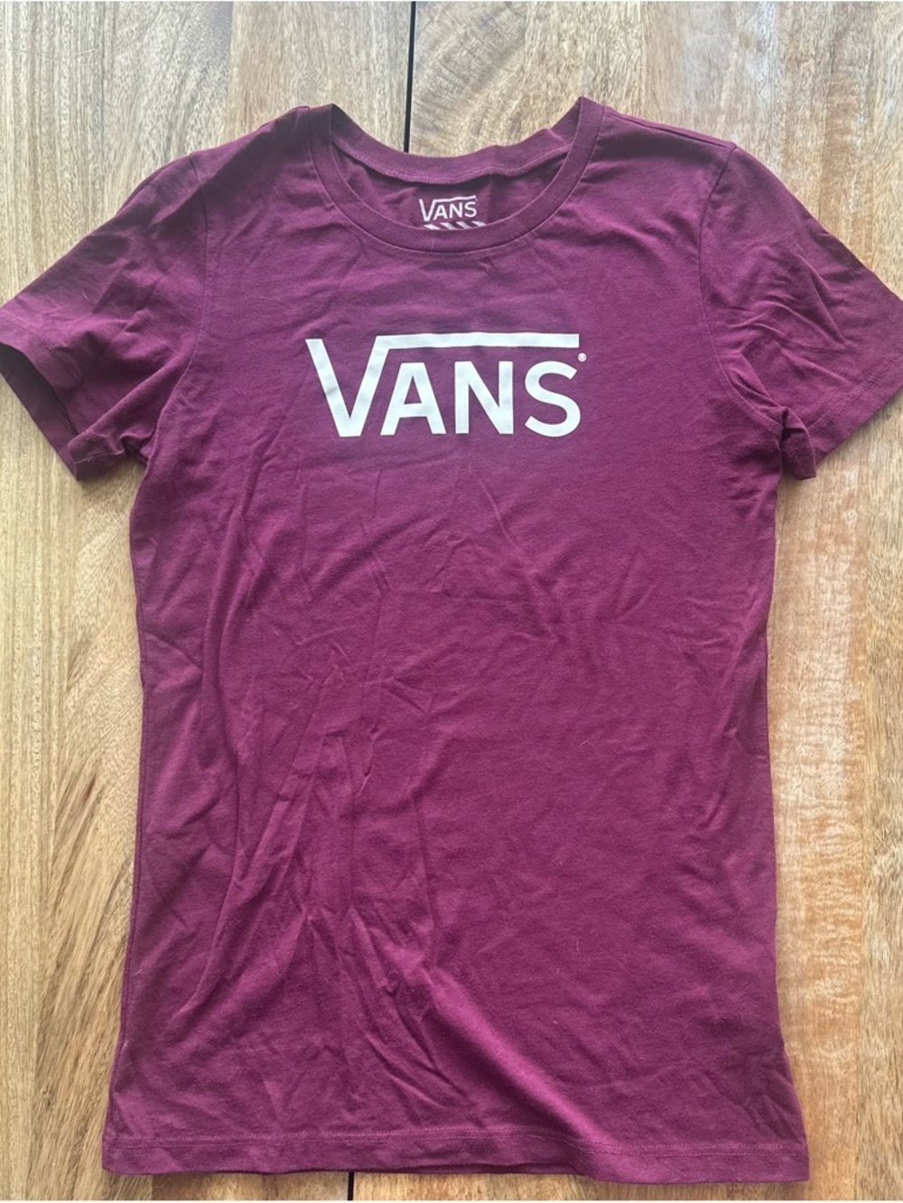 Vans Short Sleeve Tee in Burgundy with White Logo